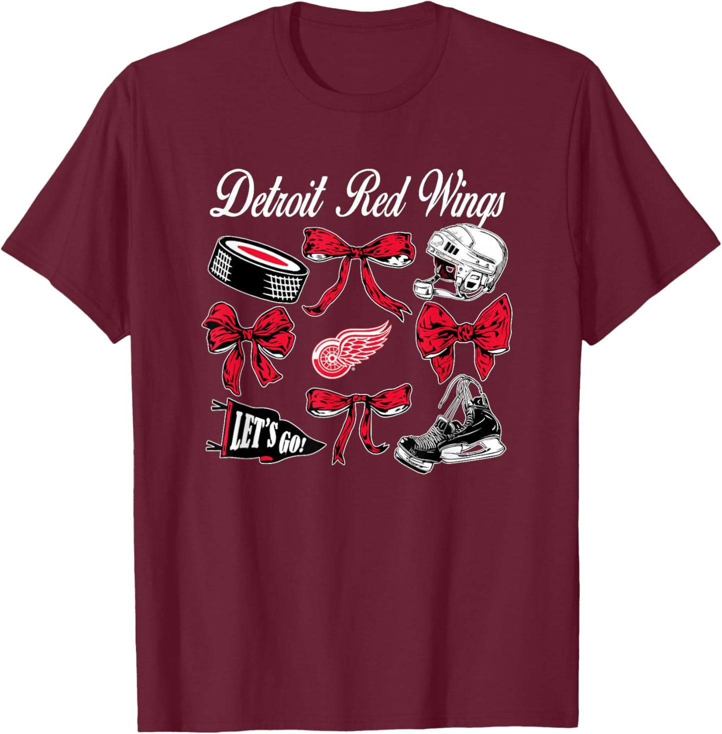 Detroit Red Wings Bows Dark Heather NHL Officially Licensed T-Shirt - T-Shirt | Maroon