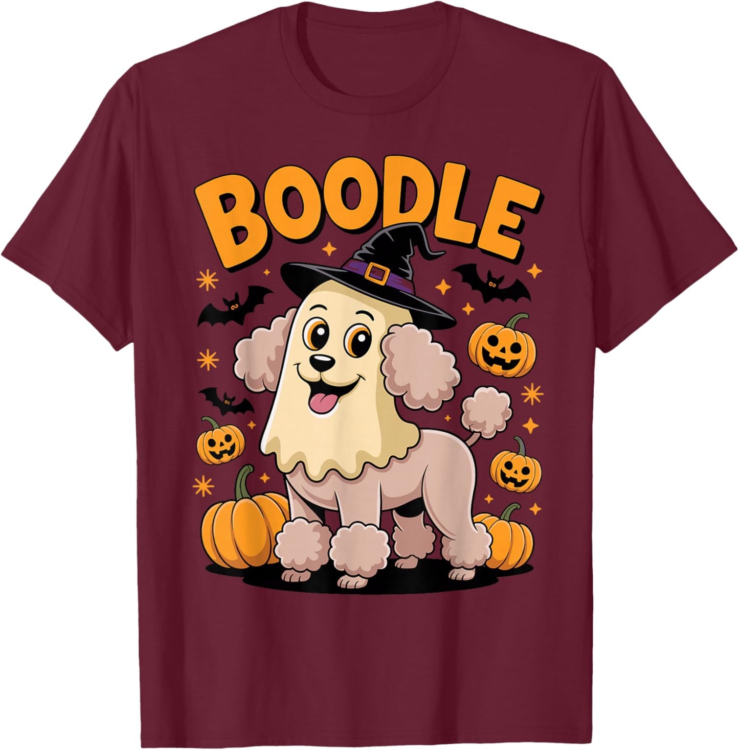 Boodle Funny Boo Spooky Witch Dog Poodle Halloween T-Shirt - T-Shirt | Maroon
