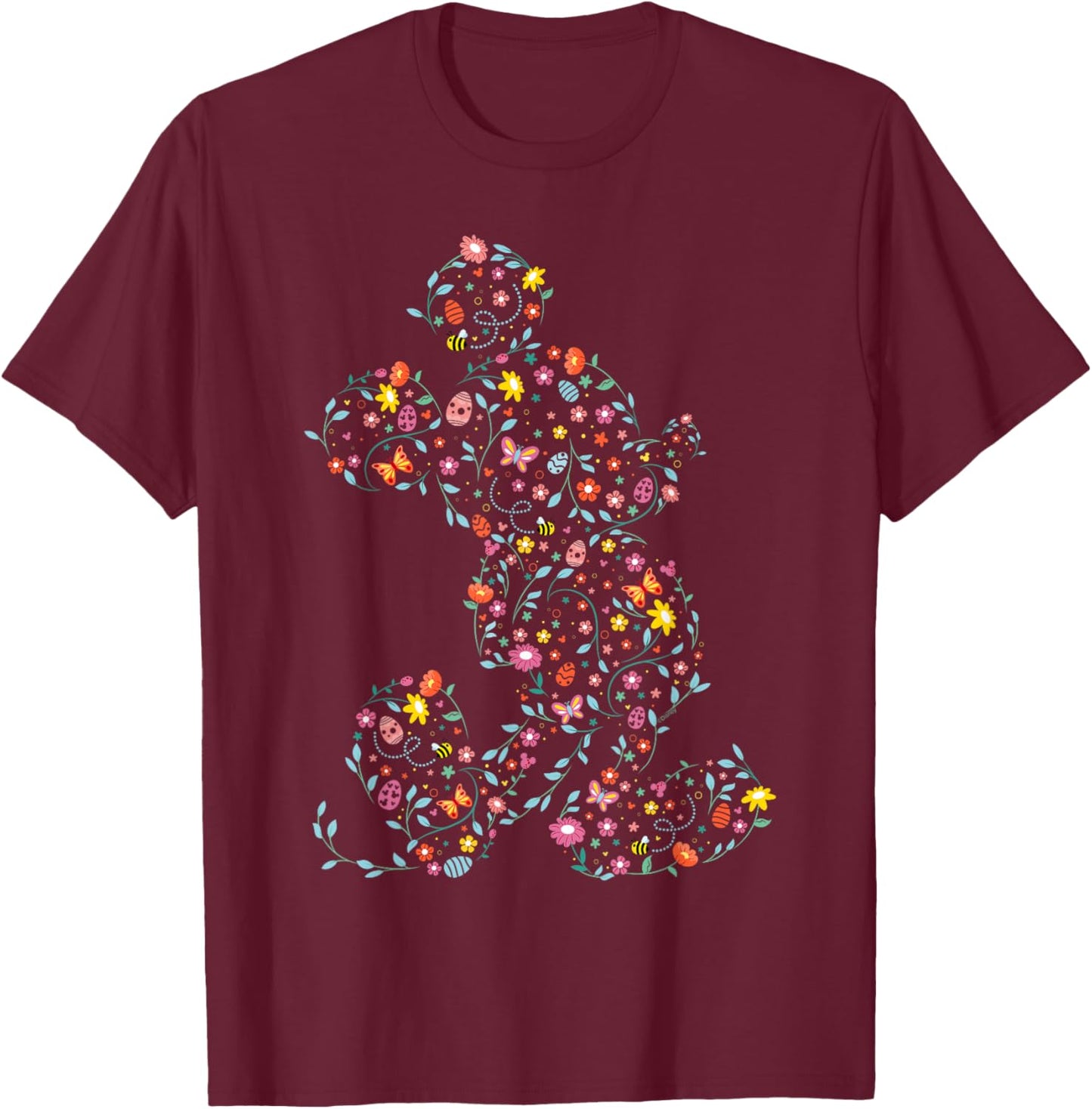Disney Mickey Mouse Spring Flower Easter Egg Silhouette Pose T-Shirt - T-Shirt | Maroon