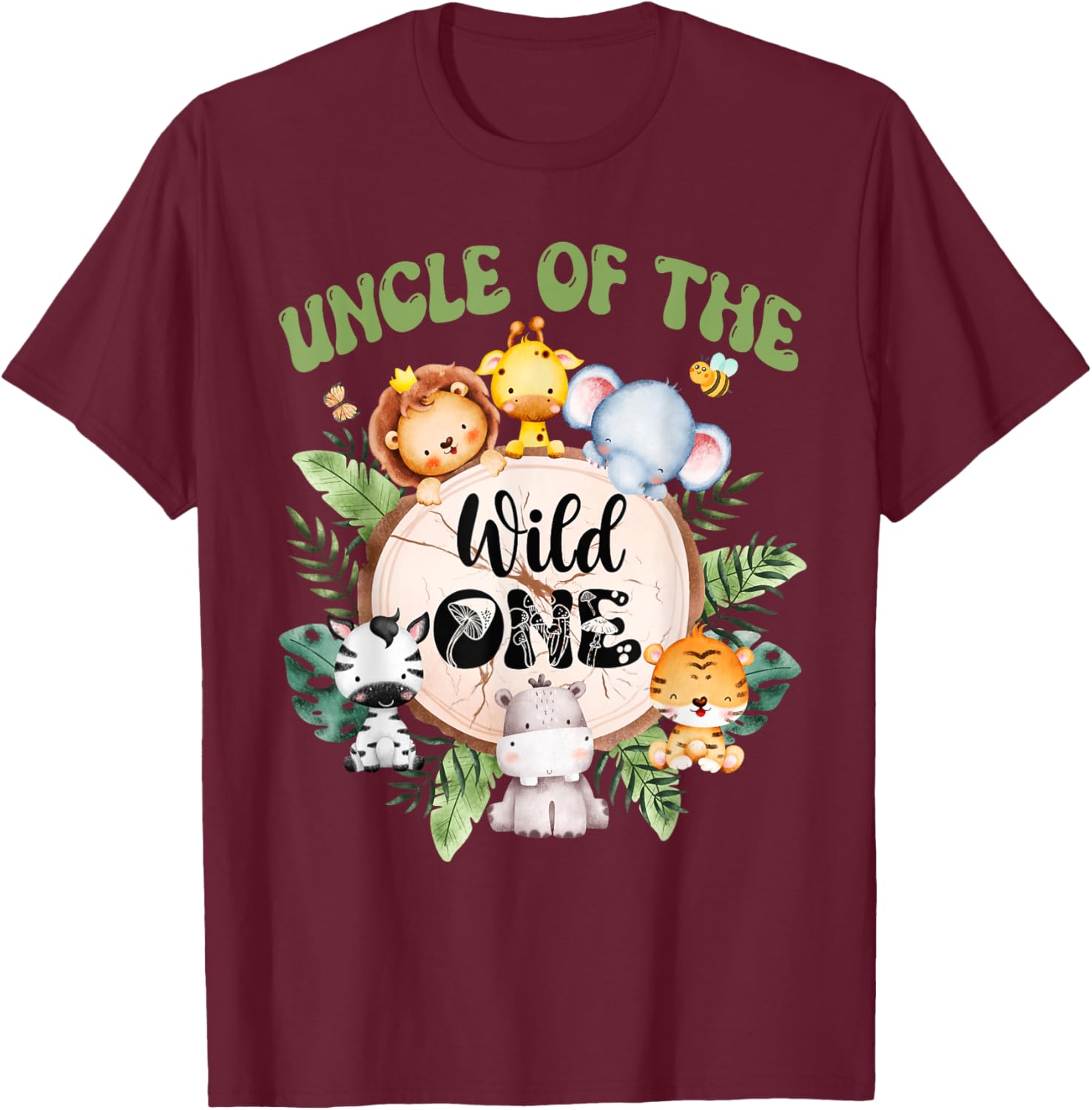 Uncle Of The Wild One 1st Birthday Safari Family Matching T-Shirt - T-Shirt | Maroon