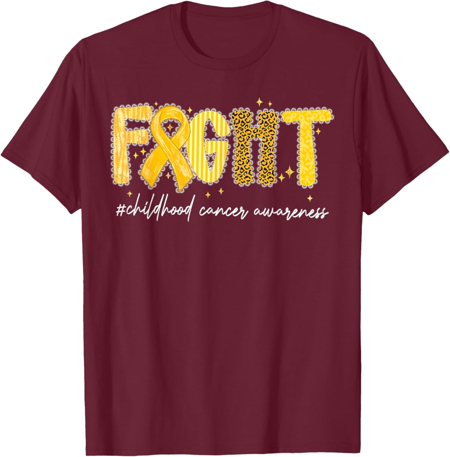 Preppy Fight Childhood Cancer Awareness Support Warrior Gold T-Shirt - T-Shirt | Maroon