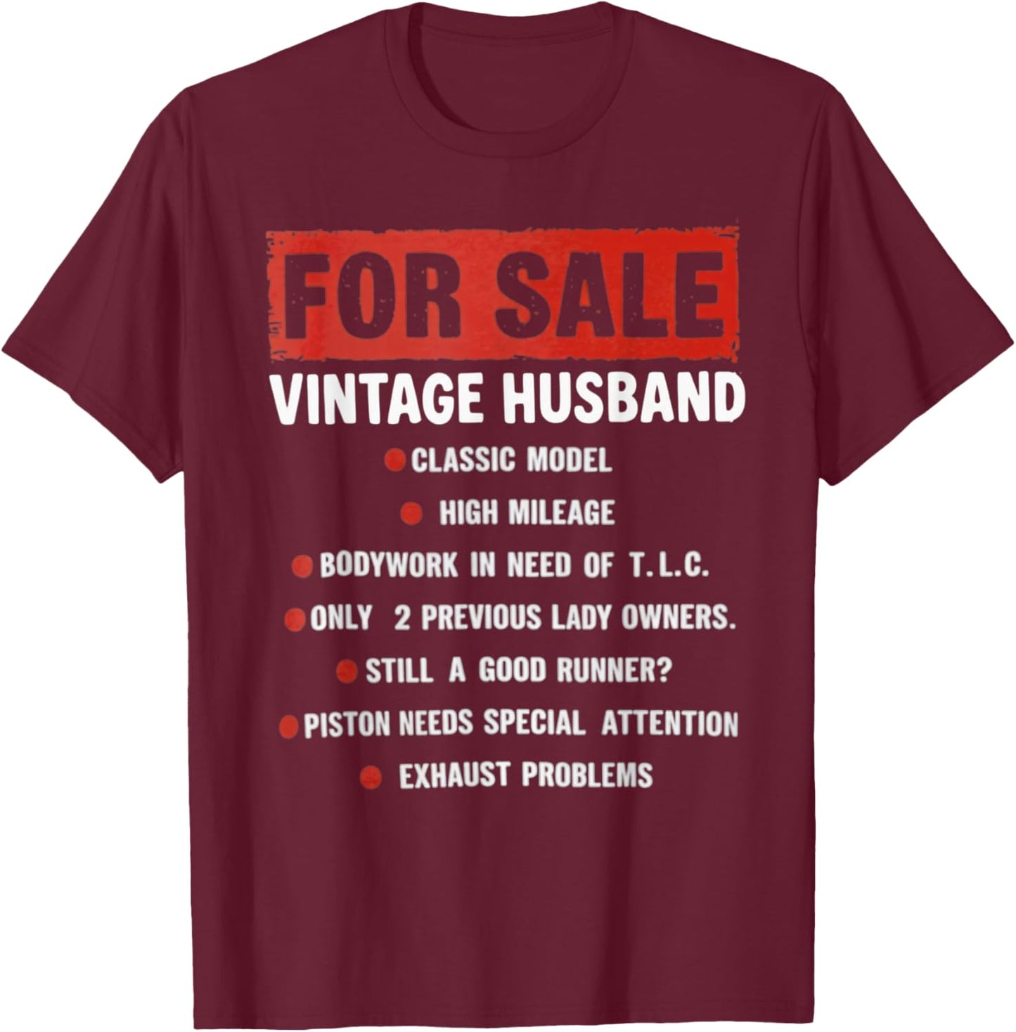 Funny for Sale Vintage Husband Classic Model Fathers Day T-Shirt - T-Shirt | Maroon