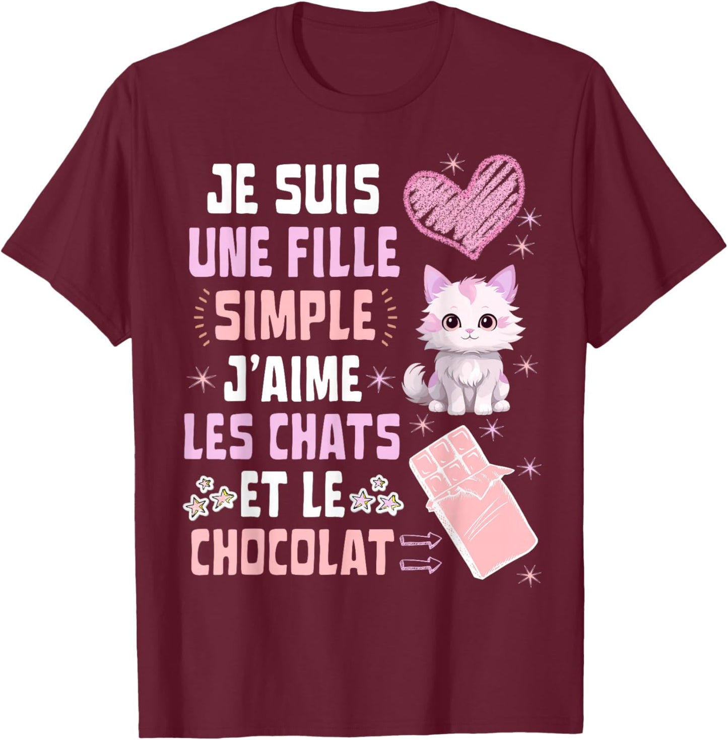 I Am A Simple Girl I Love Cats and Chocolate T-Shirt - T-Shirt | Maroon