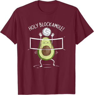 Holy Blockamole! Avocado Volleyball Fun T-Shirt - T-Shirt | Maroon