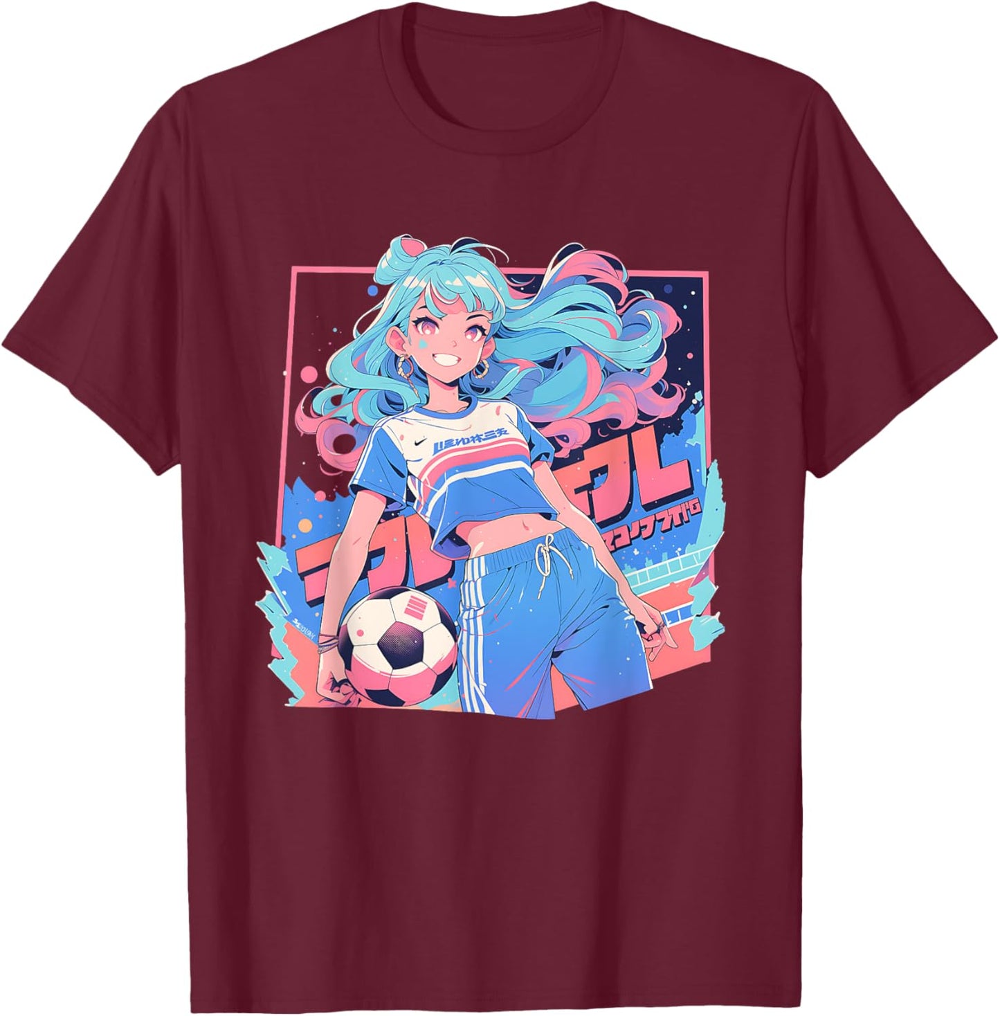 Soccer Girl in funny Pastel japan Anime Aesthetic japanese T-Shirt - T-Shirt | Maroon