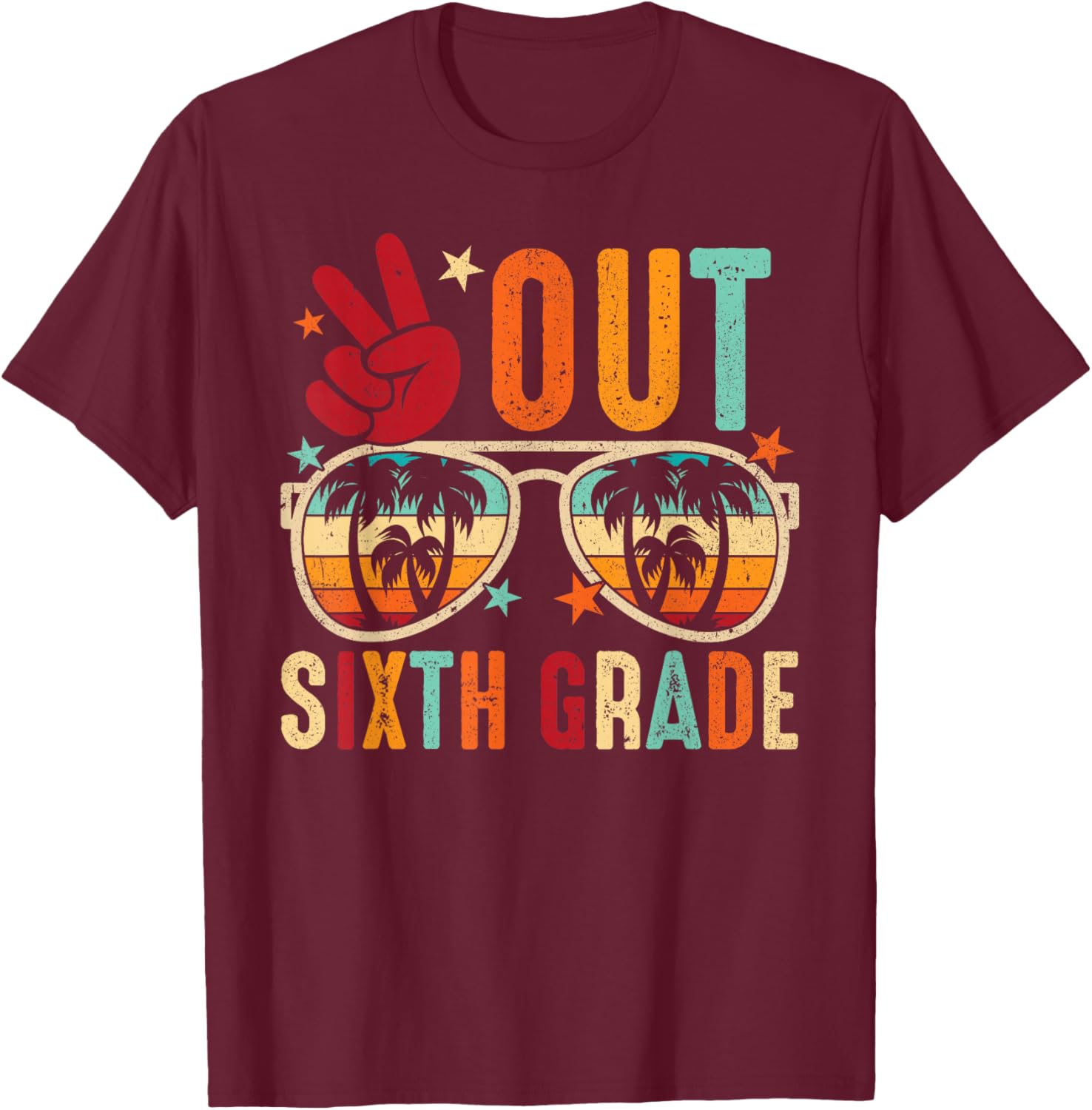 Vintage Peace Out 6th Grade Graduation Last Day Of School T-Shirt - T-Shirt | Maroon