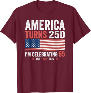 65th Birthday 250th Anniversary USA Patriotic 4th of July T-Shirt - T-Shirt | Maroon