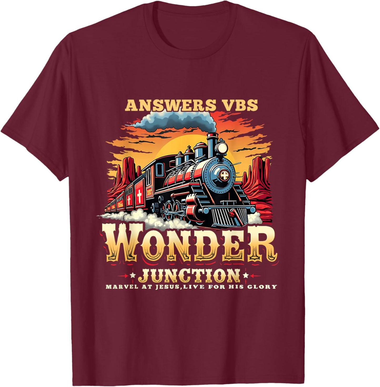 Answers VBS Wonder Junction Christian Train Theme Apparel T-Shirt - T-Shirt | Maroon