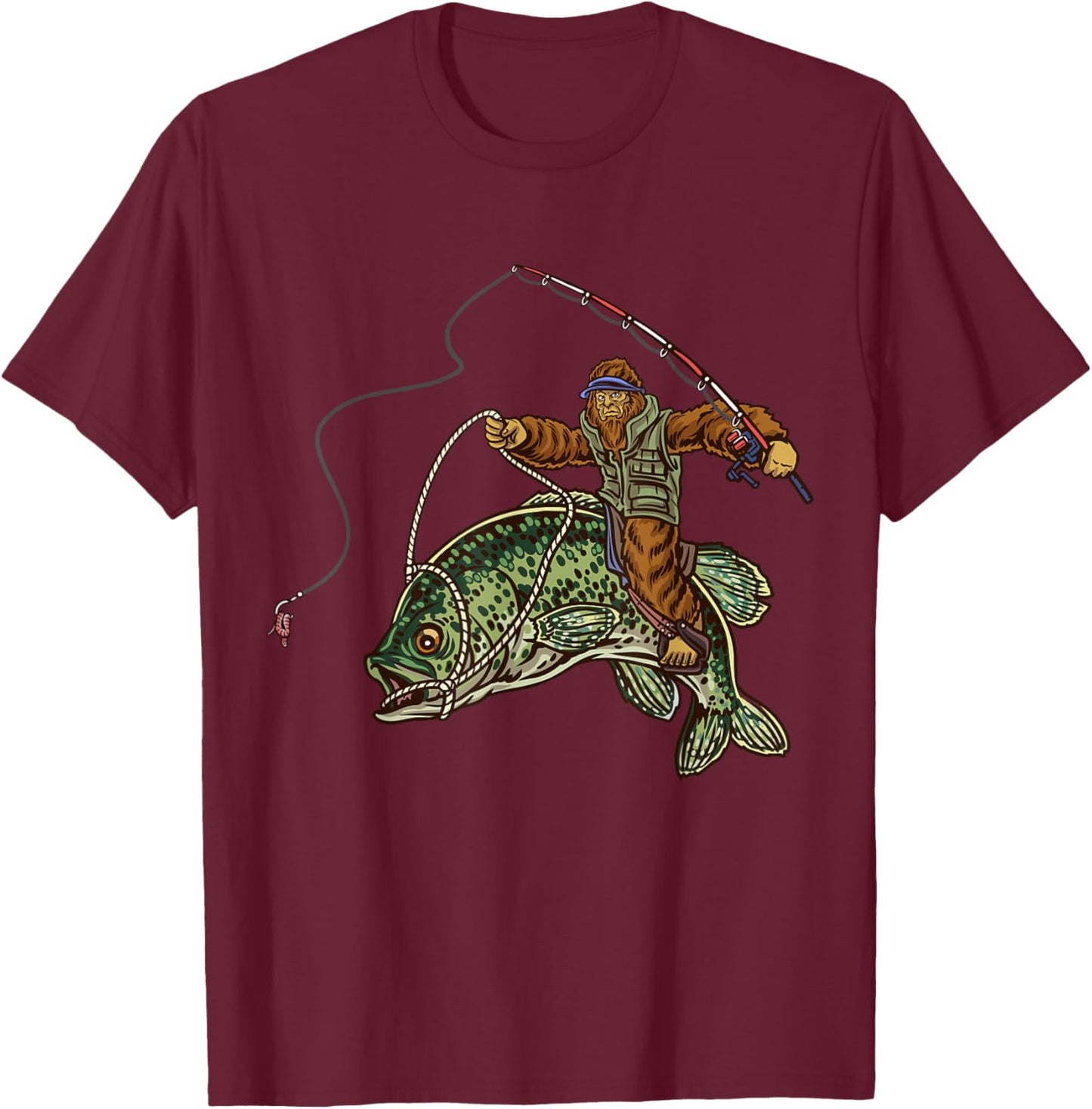 Crappie Fishing Bigfoot Panfishing Fishermen T-Shirt - T-Shirt | Maroon