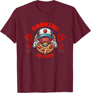 Dashing dasher for you with pizza in hat . T-Shirt - T-Shirt | Maroon