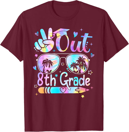 Peace Out Eighth Grade Cute Tie Dye Last Day Of 8th Grade T-Shirt - T-Shirt | Maroon