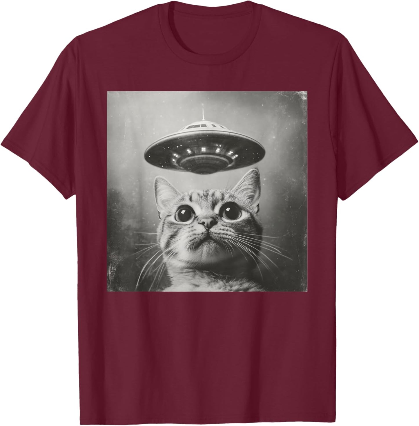 Cat Selfie With Alien UFO Funny Cat T-Shirt - T-Shirt | Maroon