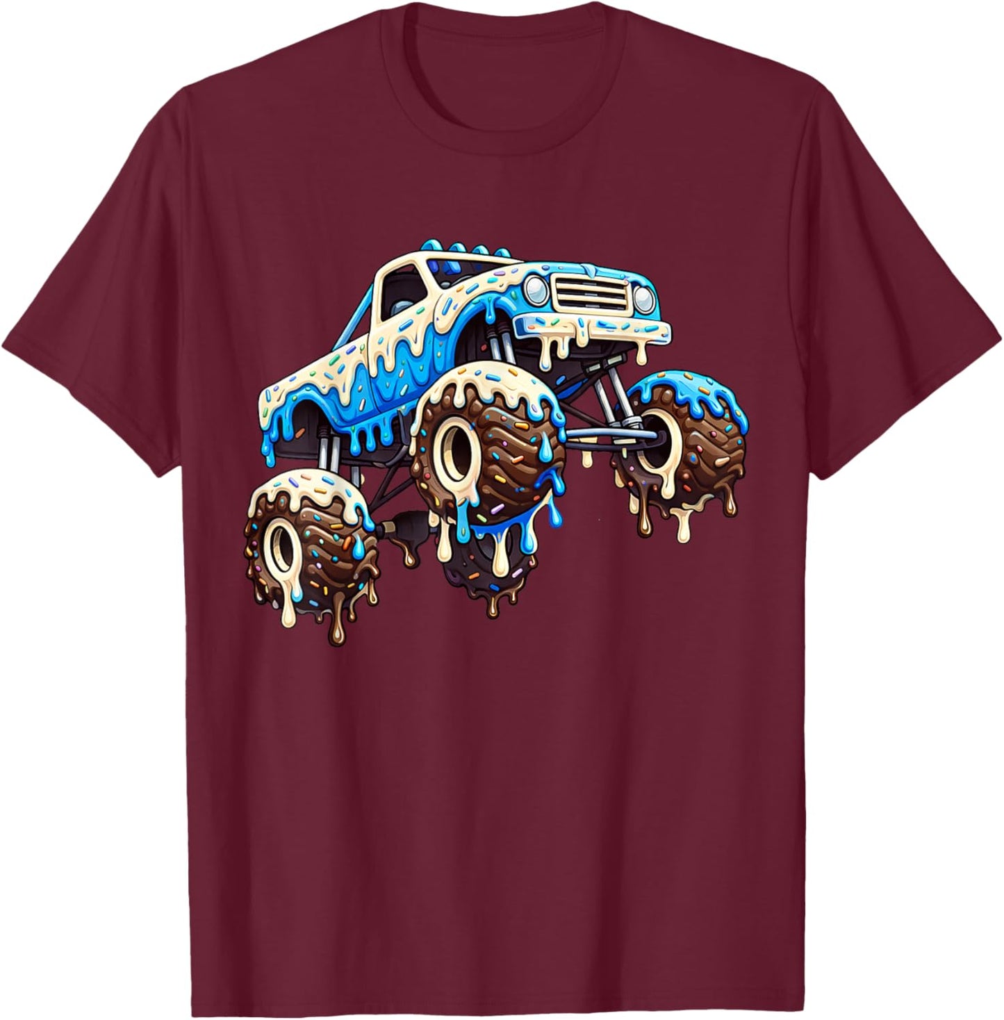 Monster Truck Boys Ice Cream Drip Outfit Toddler Kids Men T-Shirt - T-Shirt | Maroon