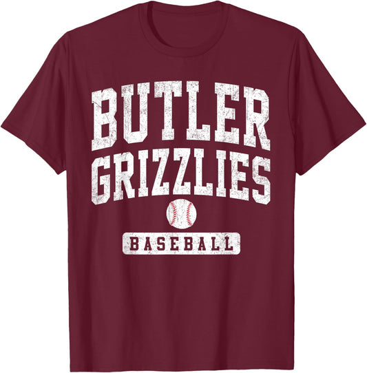 Butler Community College Grizzlies Baseball Arch Vintage T-Shirt - T-Shirt | Maroon
