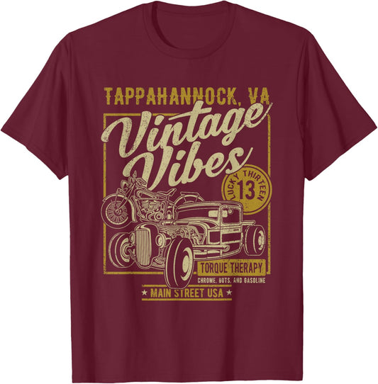 Tappahannock Virginia USA Vintage Hotrod Motorcycle Design T-Shirt - T-Shirt | Maroon