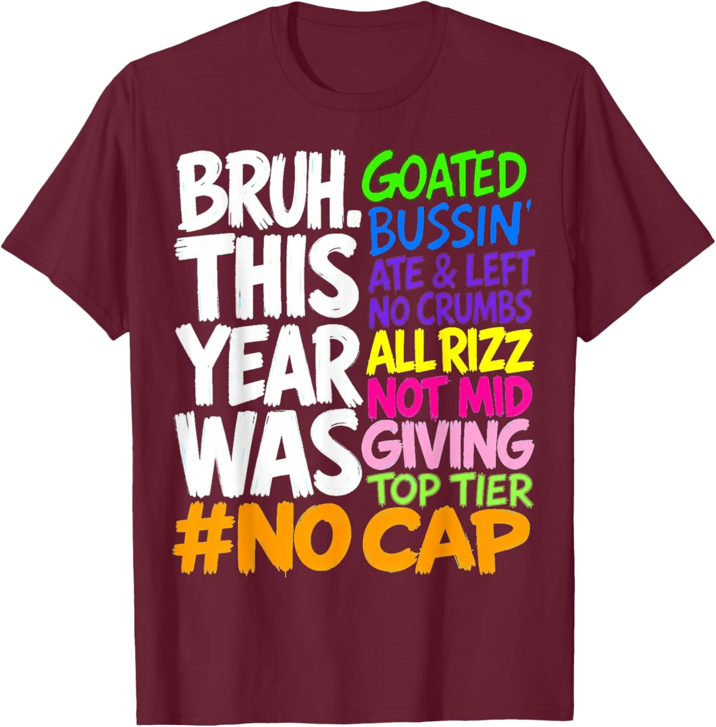 Bruh This Year was Goated No Cap Funny Statement Design T-Shirt - T-Shirt | Maroon