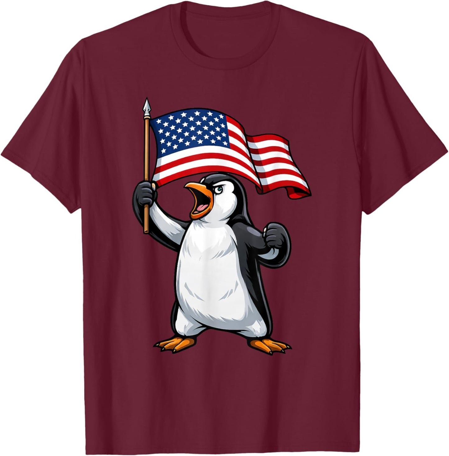 Penguin American Flag 4th of July T-Shirt - T-Shirt | Maroon