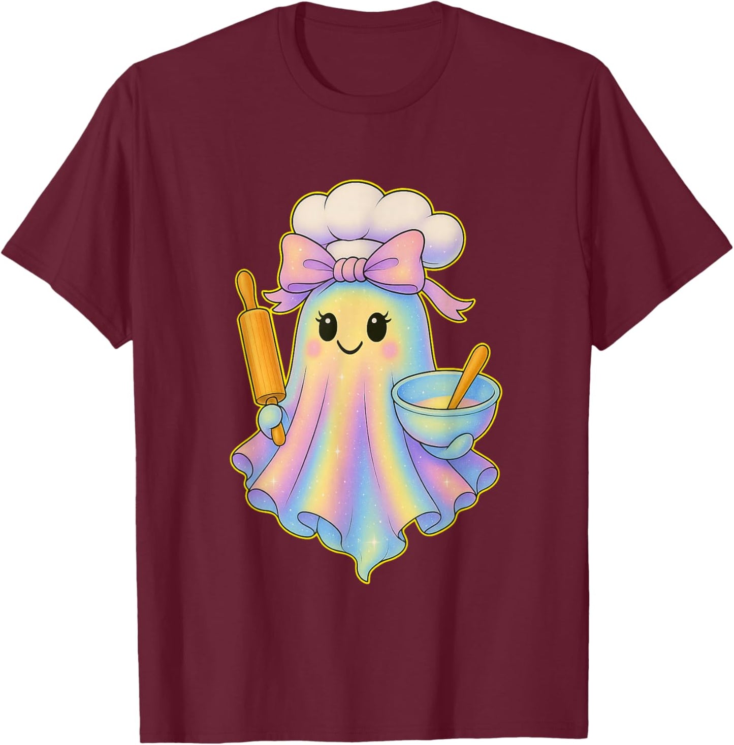 Chef Ghost Pastel Perfect Halloween Baking Bakers Ghost T-Shirt - T-Shirt | Maroon