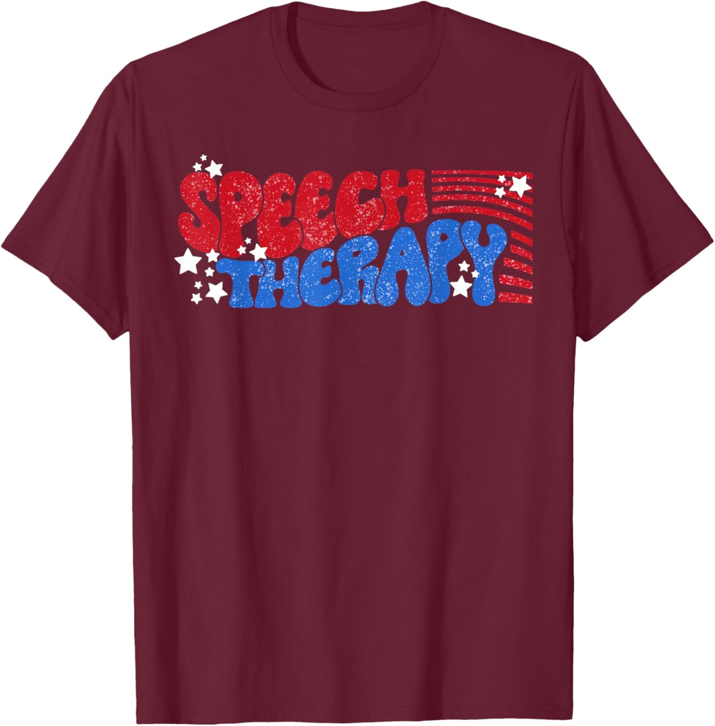 Retro Groovy SLP Speech Therapy Patriotic 4th Of July T-Shirt - T-Shirt | Maroon