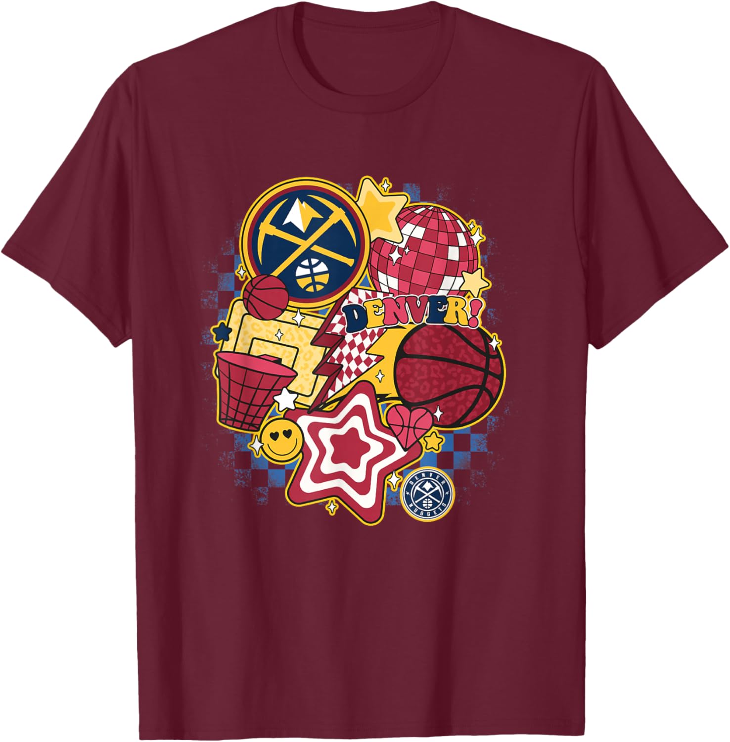 NBA Denver Nuggets Psychedelic Basketball Collage T-Shirt - T-Shirt | Maroon