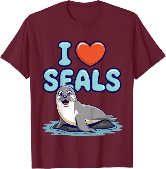 Kids I Love Seals Kids T-Shirt - T-Shirt | Maroon