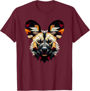 Geometric Art African Wild Dog T-Shirt - T-Shirt | Maroon