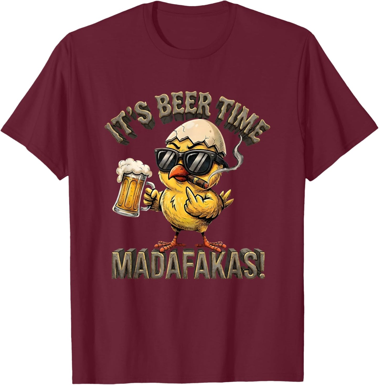 Beer Time Madafakas Ente Mit Stinkefinger T-Shirt - T-Shirt | Maroon