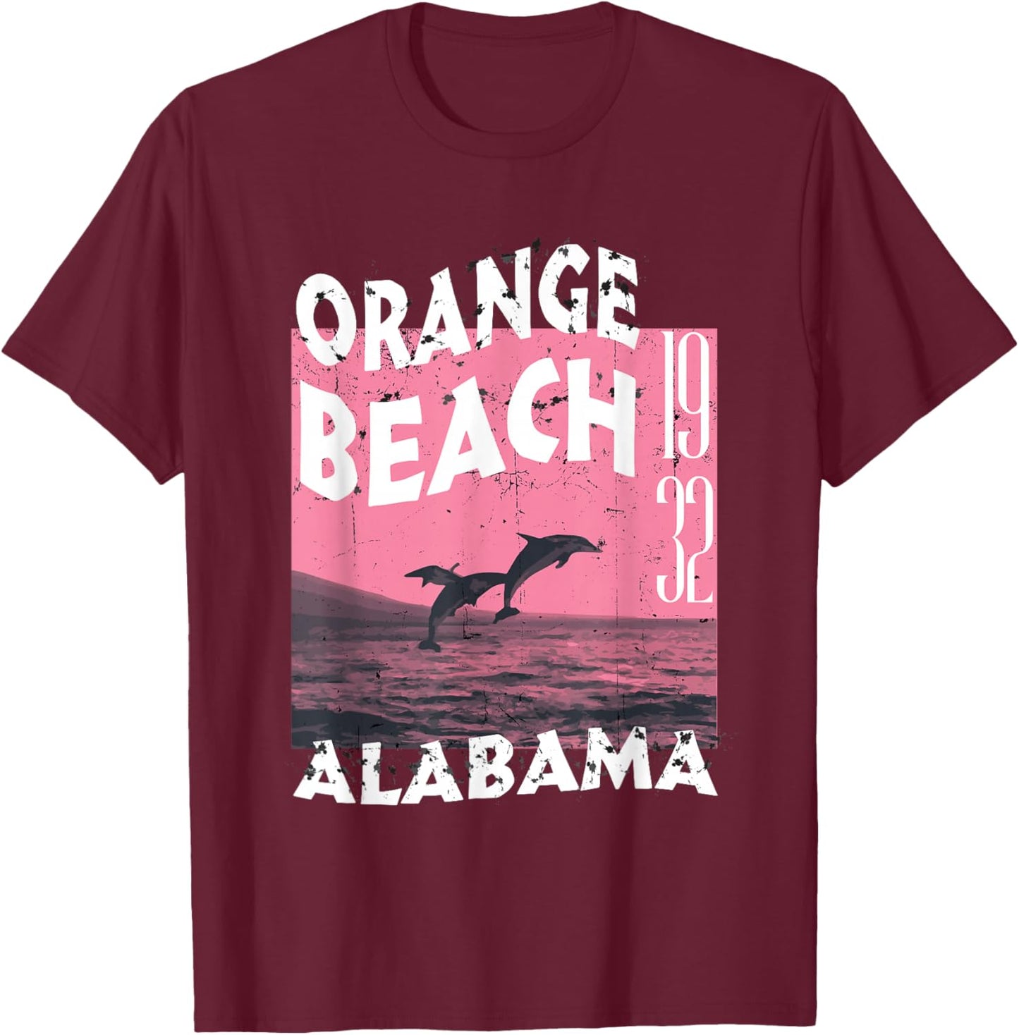 Dolphin In Orange Beach Alabama Vintage Distressed T-Shirt - T-Shirt | Maroon