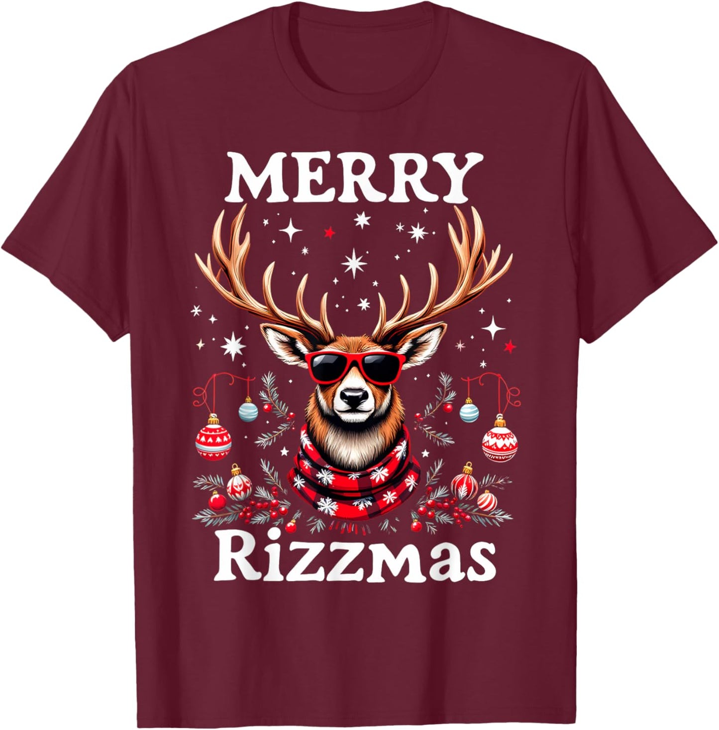 Merry Rizzmas Funny Christmas Reindeer Holiday T-Shirt - T-Shirt | Maroon