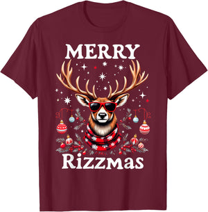 Merry Rizzmas Funny Christmas Reindeer Holiday T-Shirt - T-Shirt | Maroon