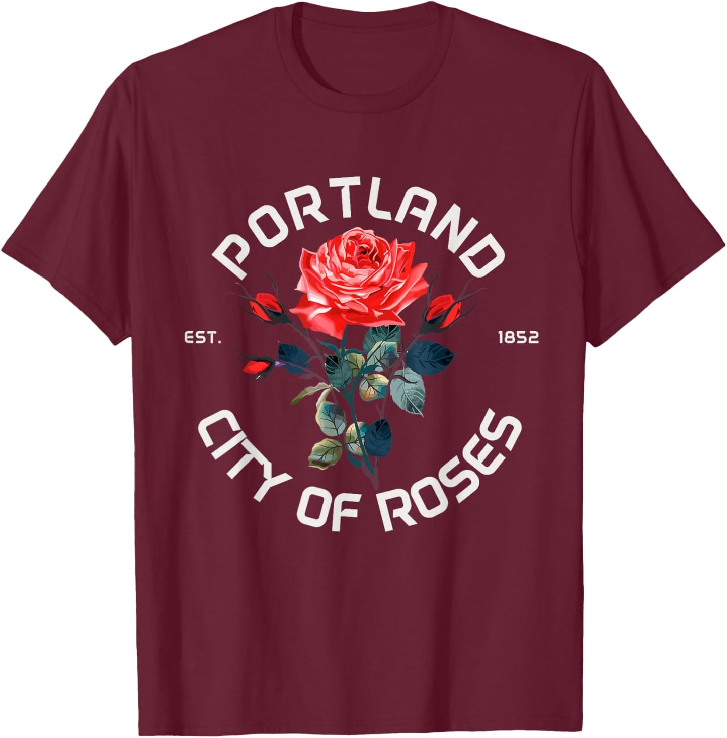 Portland Oregon Roses Pride Vintage T-Shirt - T-Shirt | Maroon