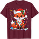 Merry Foxmas Christmas Lights Cute Fox Santa Hat T-Shirt - T-Shirt | Maroon