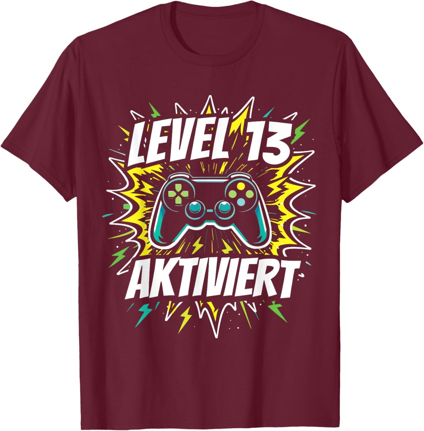 13. Geburtstag Jungen Video Gamer Level 13 Aktiviert Junge T-Shirt - T-Shirt | Maroon