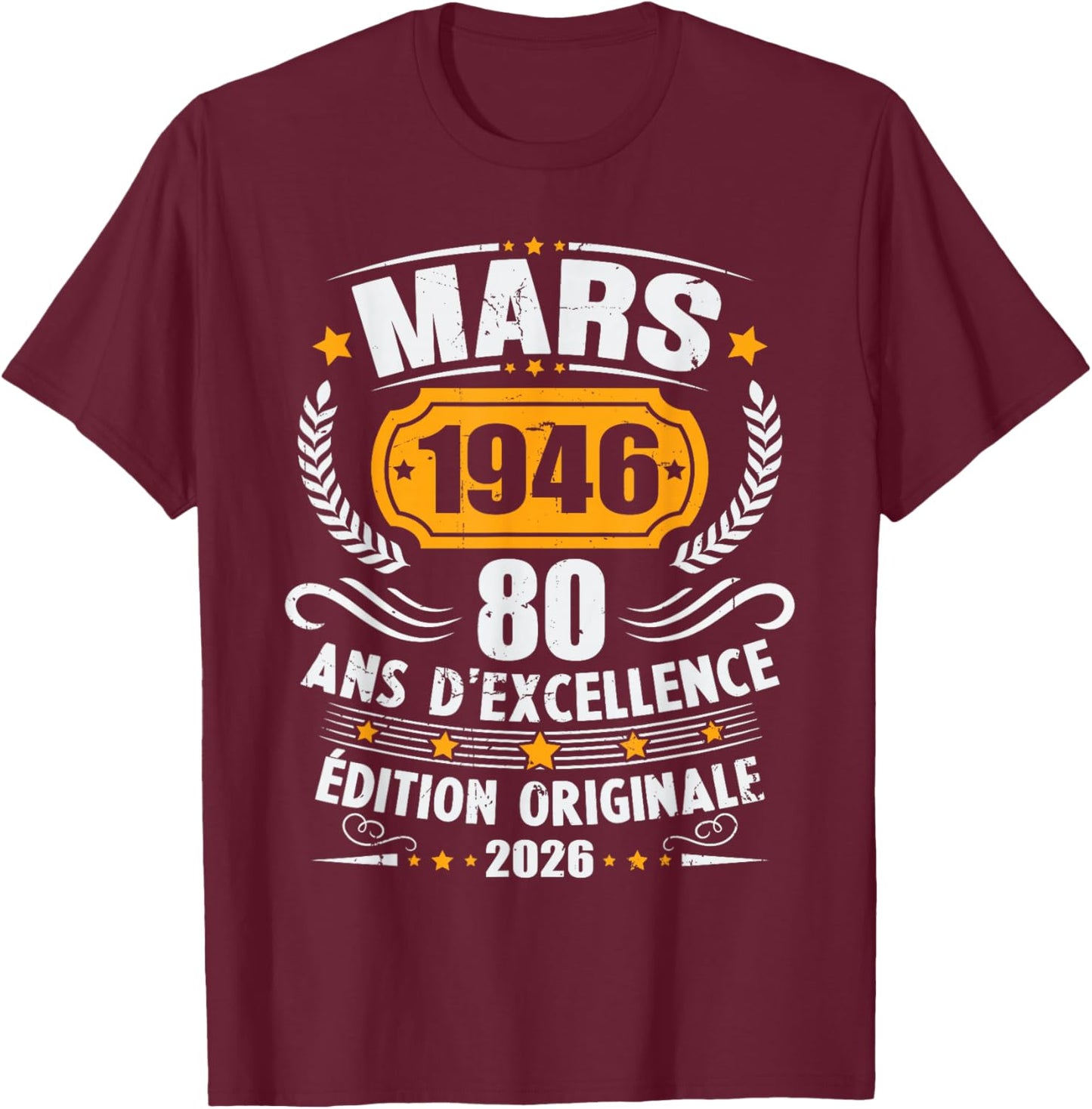 Vintage March 1946 80th Birthday Gift Man Woman T-Shirt - T-Shirt | Maroon