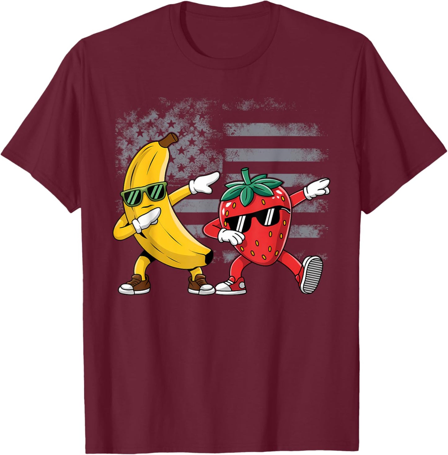 Dabbing Yellow Banana & Strawberry Funny Fruit Dab Dancing T-Shirt - T-Shirt | Maroon