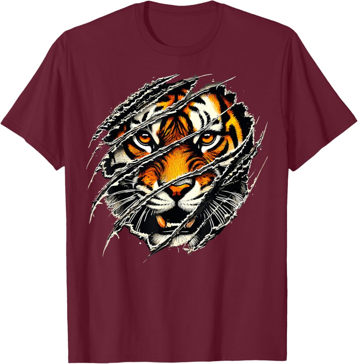 Tiger Face Animal Tiger T-Shirt - T-Shirt | Maroon