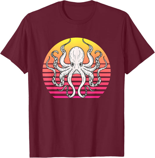 Octopus Retro Gift or Boys T-Shirt - T-Shirt | Maroon