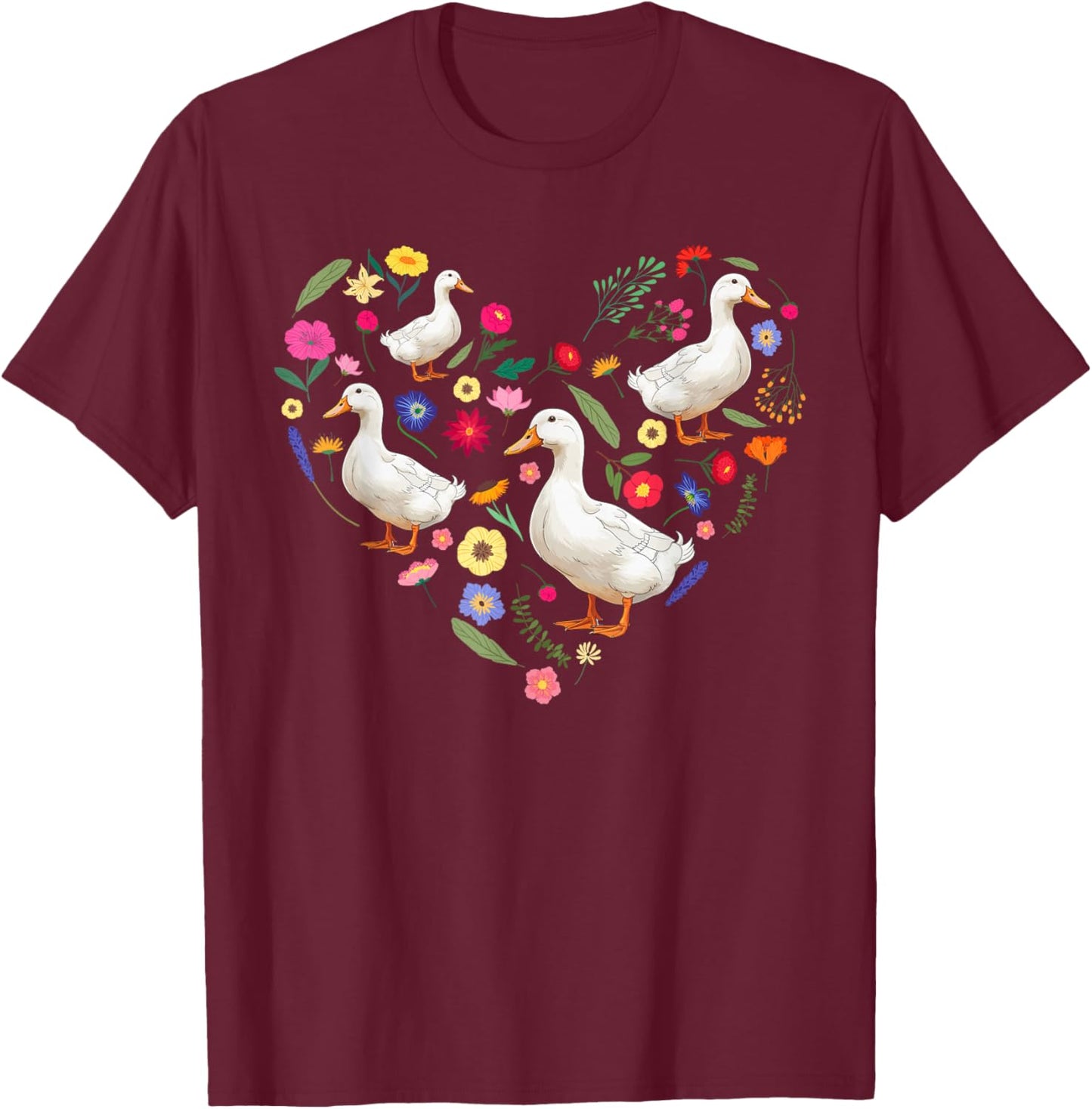 Ducks Flowers Duck Owner Duck Lover Duck Mom Duck Dad T-Shirt - T-Shirt | Maroon