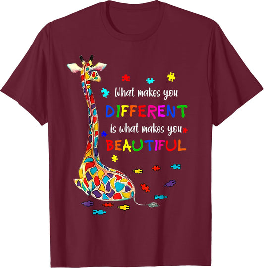What Makes You Different Giraffe Mom Autism Child Awareness T-Shirt - T-Shirt | Maroon