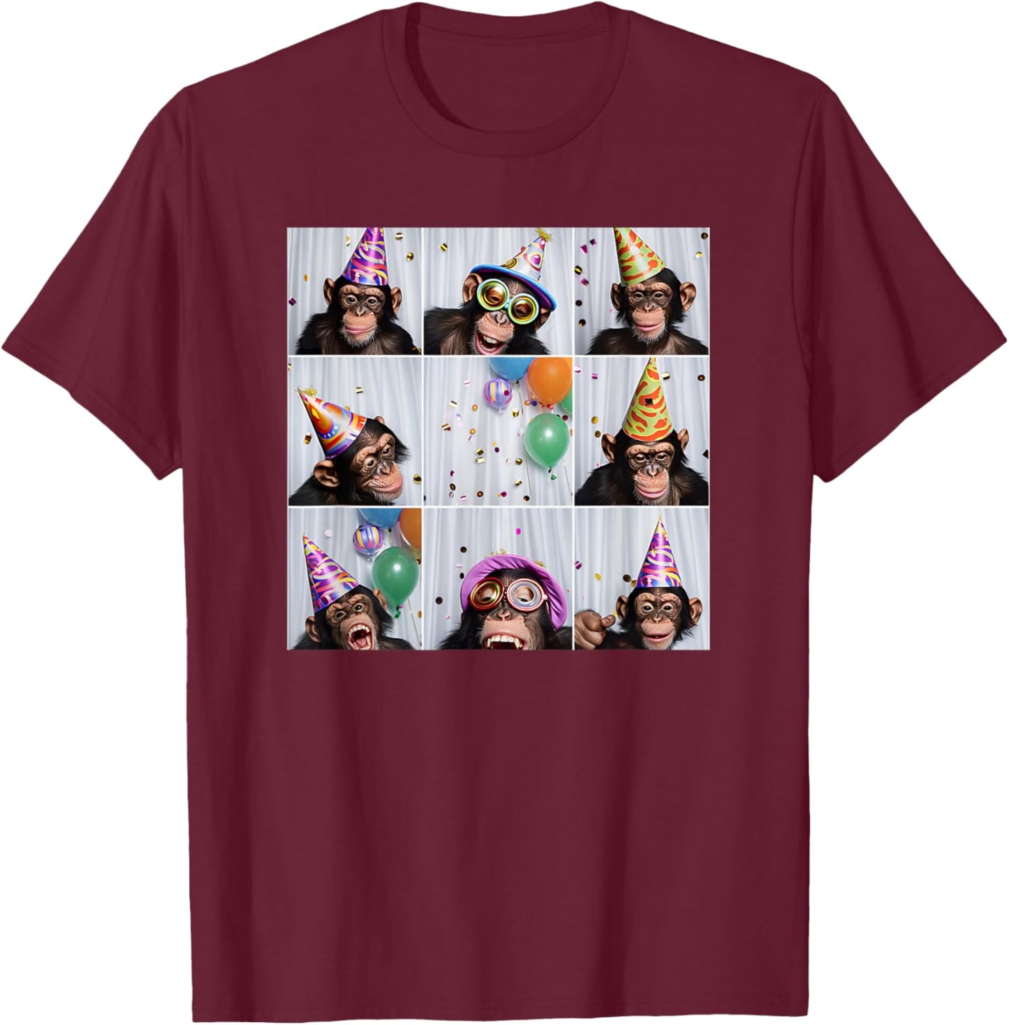 Funny Monkey Selfie Colorful Zoo Animal Monkey Birthday T-Shirt - T-Shirt | Maroon