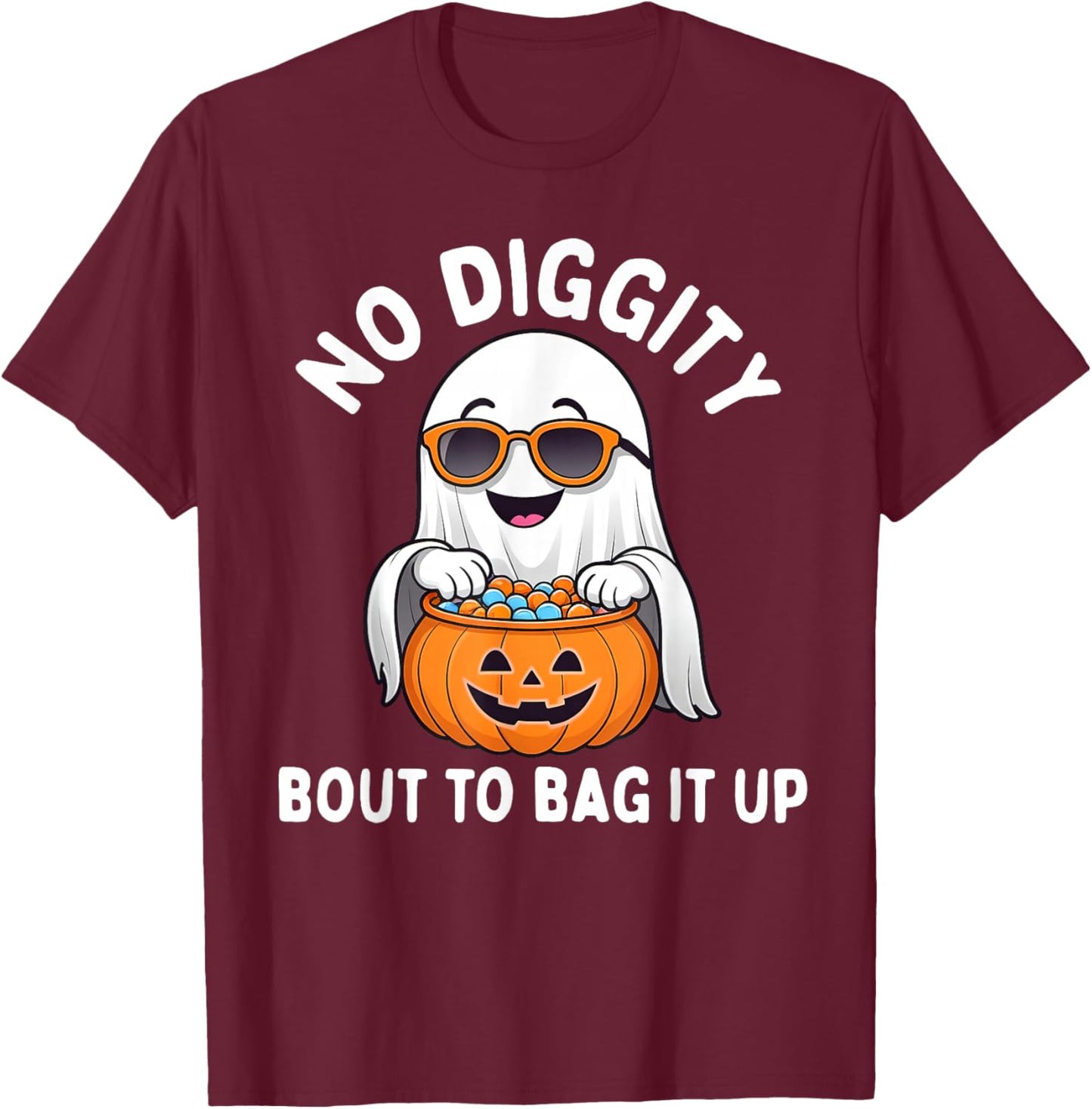 Halloween Ghost No Diggity Bout to Bag it Up Toddler Boys T-Shirt - T-Shirt | Maroon
