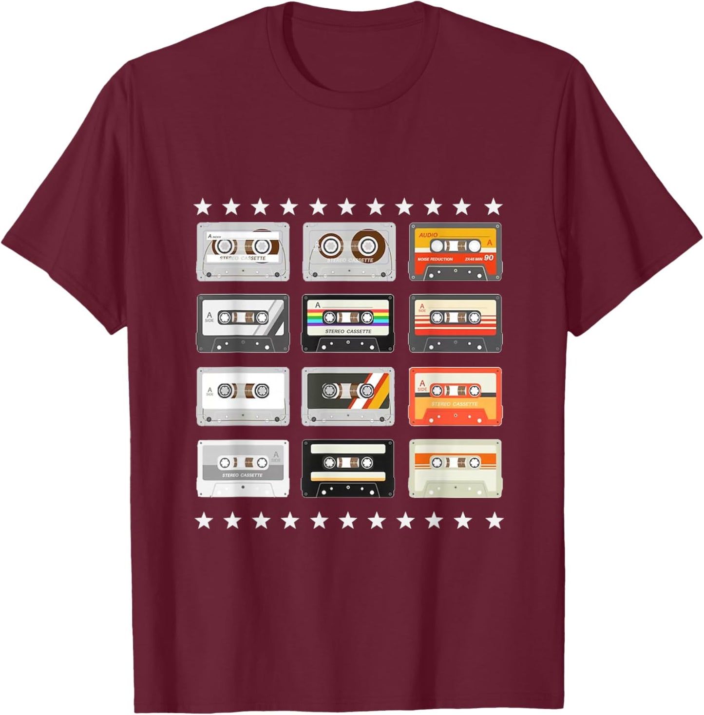 Vintage Cassette tapes Collection 80's 90's Music Mixtape T-Shirt - T-Shirt | Maroon
