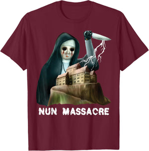 Nun Massacre Survival Horror Game Maniac T-Shirt - T-Shirt | Maroon
