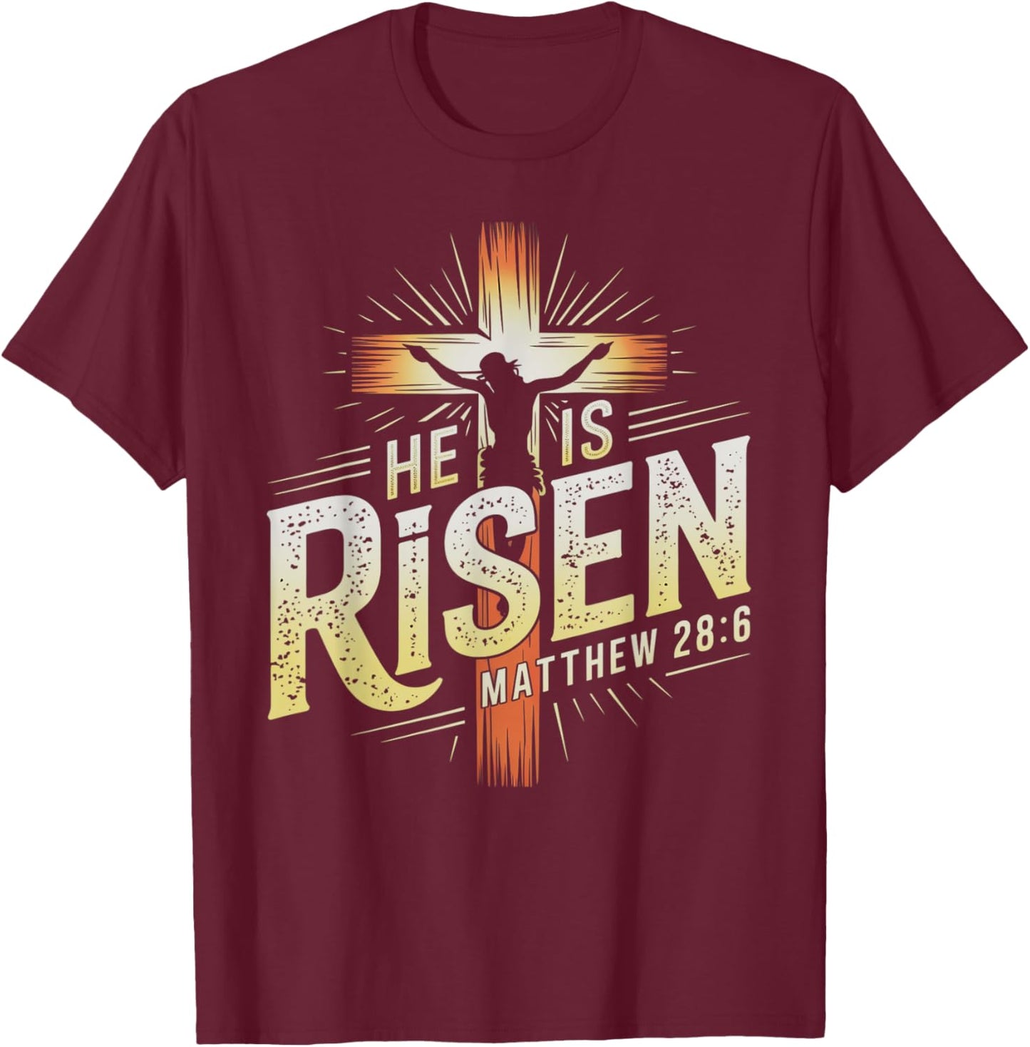 Easter Cross He Is Risen Jesus Christian Men Women Kid Youth T-Shirt - T-Shirt | Maroon