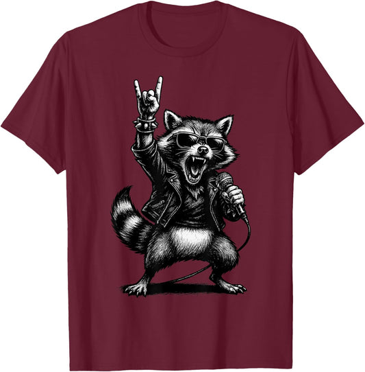 Rock and Roll Raccoon T-Shirt - T-Shirt | Maroon