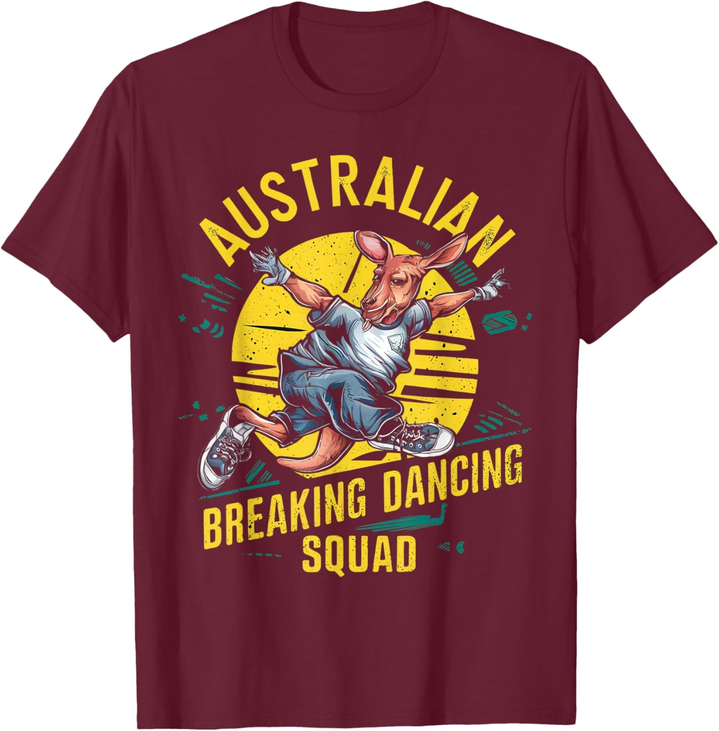 Funny Australian Break Dancing Squad Kangaroo T-Shirt - T-Shirt | Maroon