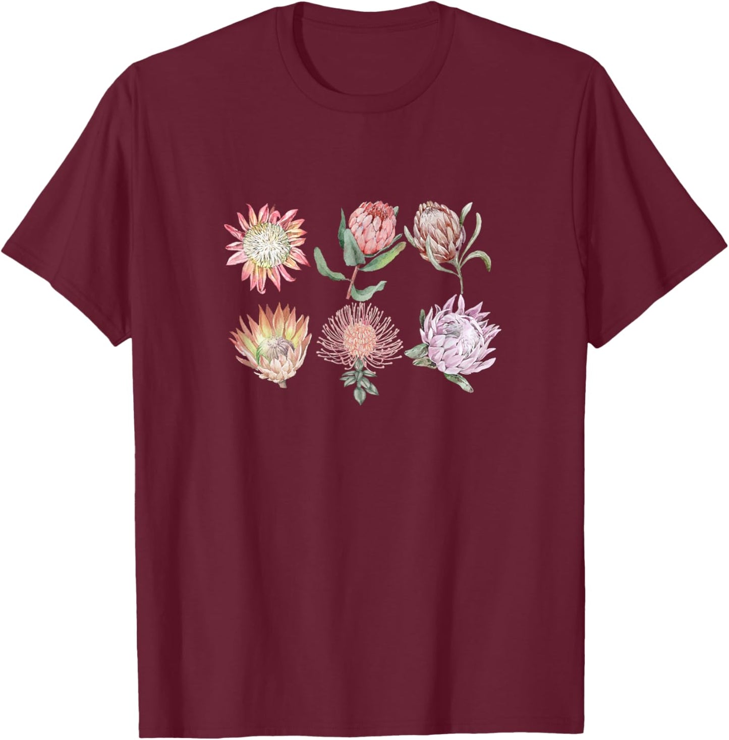 Protea Flower Botanical | Floral Nature T-Shirt - T-Shirt | Maroon