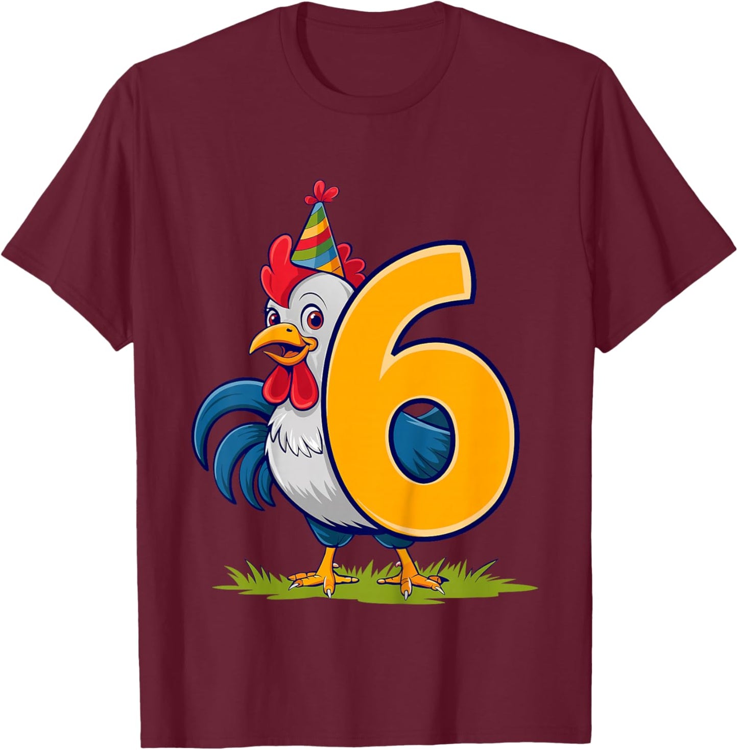 Kids 6th Birthday Rooster Kids T-Shirt - T-Shirt | Maroon
