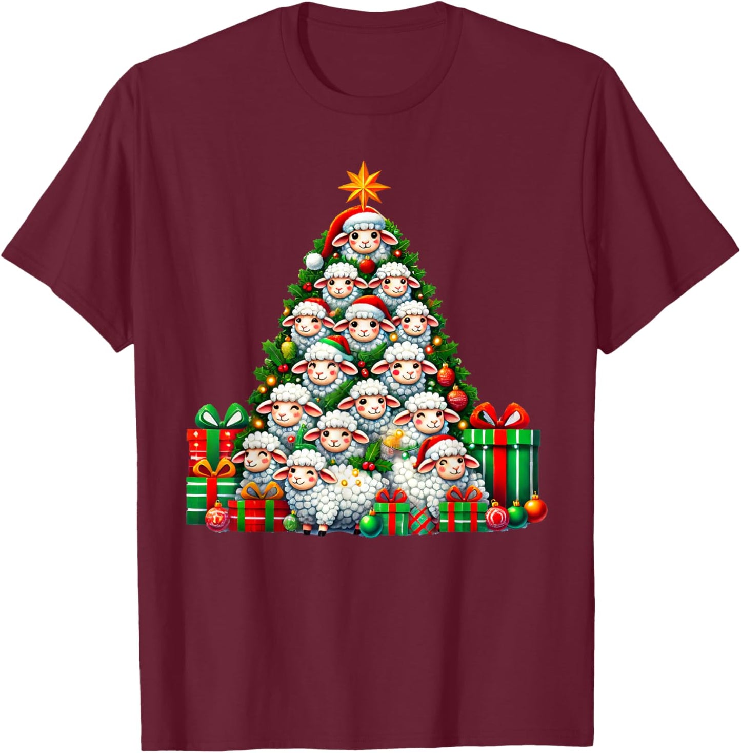 Sheep Christmas Tree Funny Sheep Xmas T-Shirt - T-Shirt | Maroon