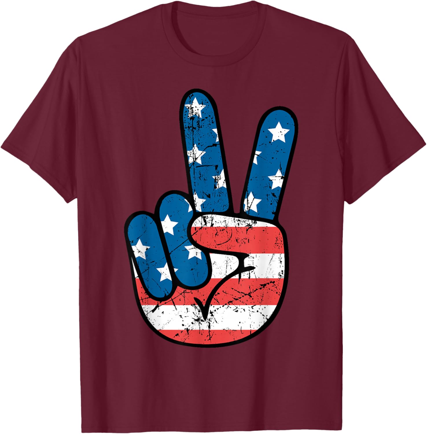 USA Flag Peace Sign Hand 4th of July Patriotic Men Boys T-Shirt - T-Shirt | Maroon